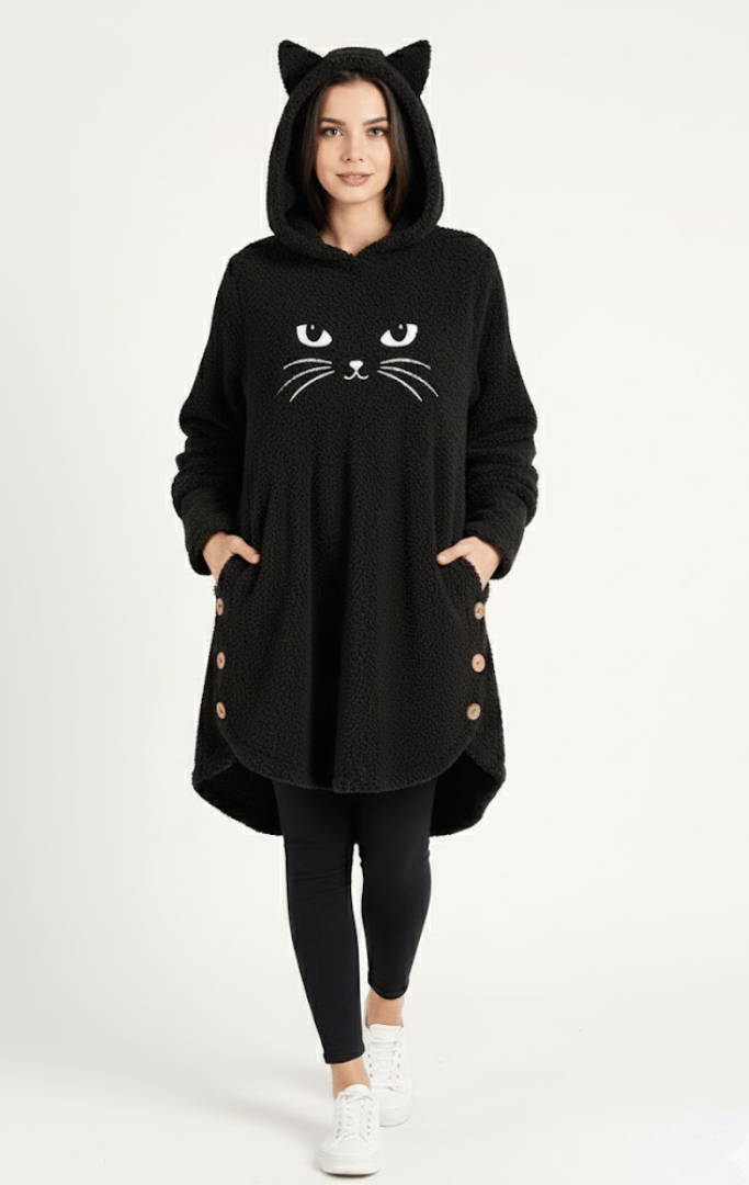Klanko CozyCat™ – Flauschiger Damen-Kapuzenpullover mit Katzenohren