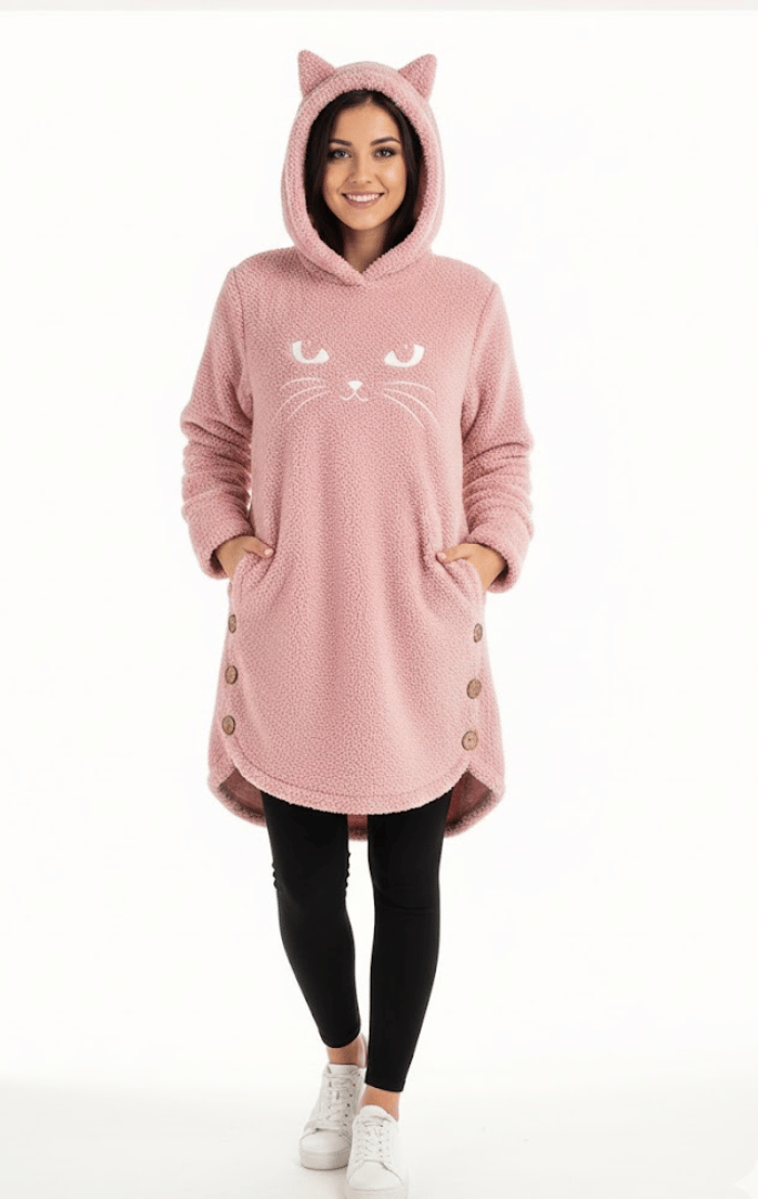 Klanko CozyCat™ – Flauschiger Damen-Kapuzenpullover mit Katzenohren
